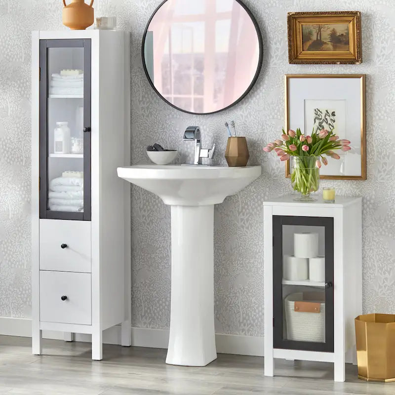 Meuble bas blanc et noir, une porte, 1 unité