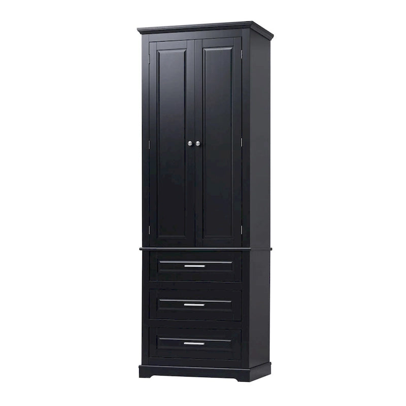 Meuble de rangement haut de salle de bain noir/gris/blanc – 3 tiroirs et étagères supérieures, usage individuel
