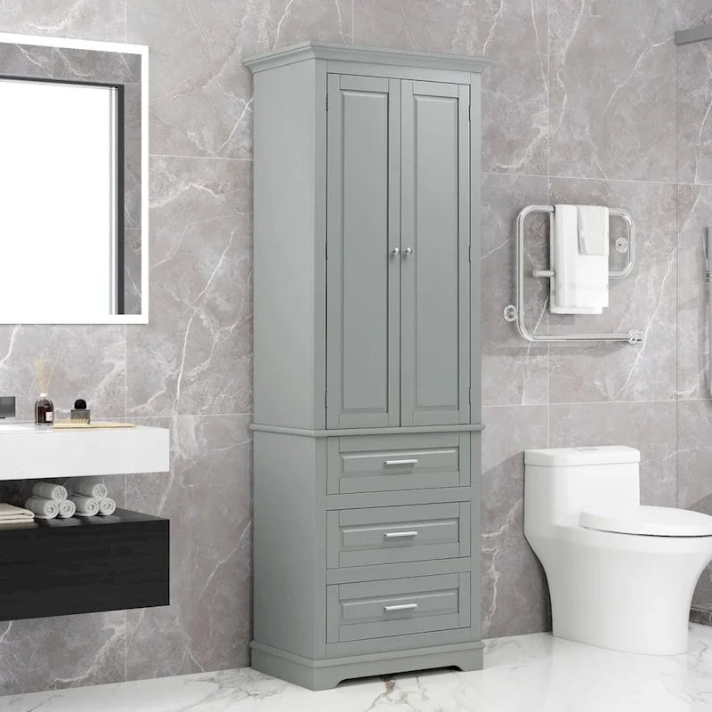 Meuble de rangement haut de salle de bain noir/gris/blanc – 3 tiroirs et étagères supérieures, usage individuel