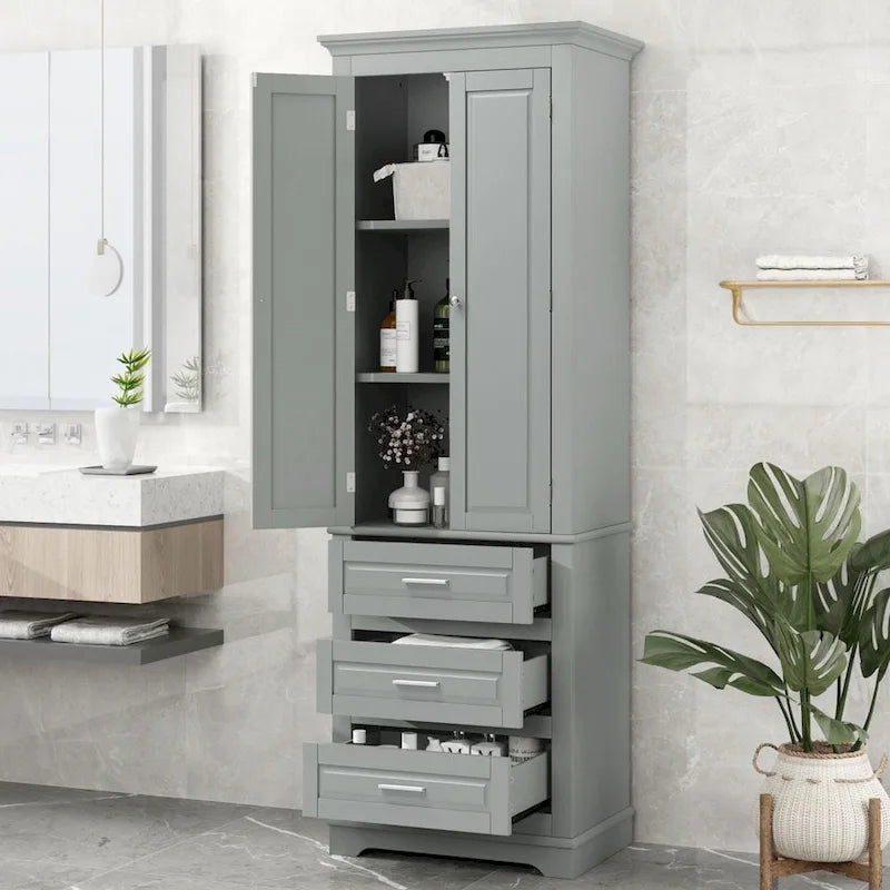 Meuble de rangement haut de salle de bain noir/gris/blanc – 3 tiroirs et étagères supérieures, usage individuel