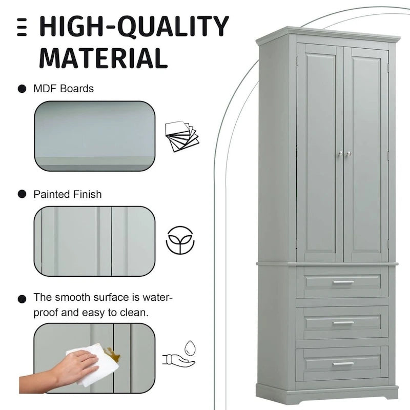 Meuble de rangement haut de salle de bain noir/gris/blanc – 3 tiroirs et étagères supérieures, usage individuel