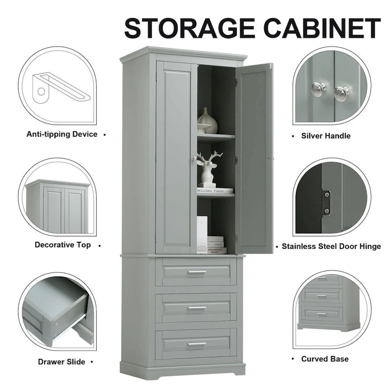 Meuble de rangement haut de salle de bain noir/gris/blanc – 3 tiroirs et étagères supérieures, usage individuel
