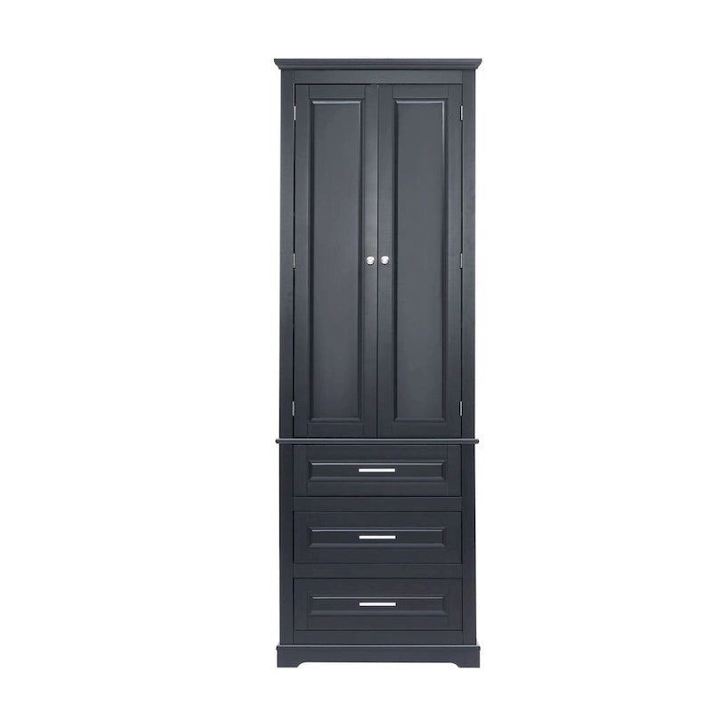 Meuble de rangement haut de salle de bain noir/gris/blanc – 3 tiroirs et étagères supérieures, usage individuel