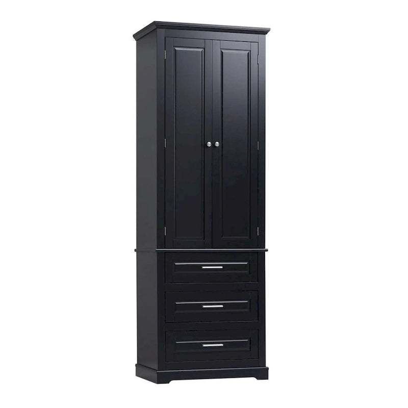 Meuble de rangement haut de salle de bain noir/gris/blanc – 3 tiroirs et étagères supérieures, usage individuel