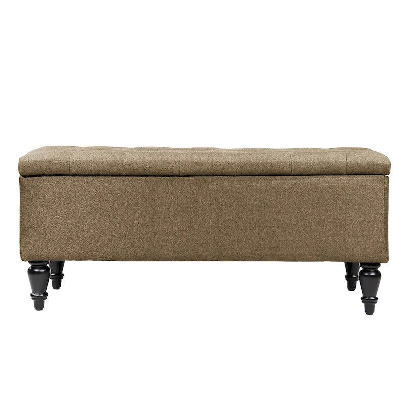 Banc de rangement capitonné à rabat, bleu denim / beige / havane / gris, 1 place