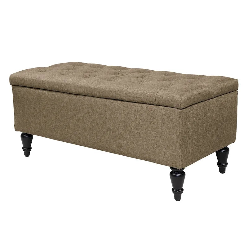 Banc de rangement capitonné à rabat, bleu denim / beige / havane / gris, 1 place