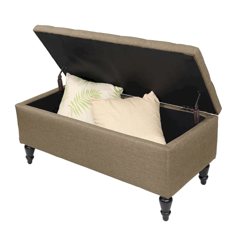 Banc de rangement capitonné à rabat, bleu denim / beige / havane / gris, 1 place