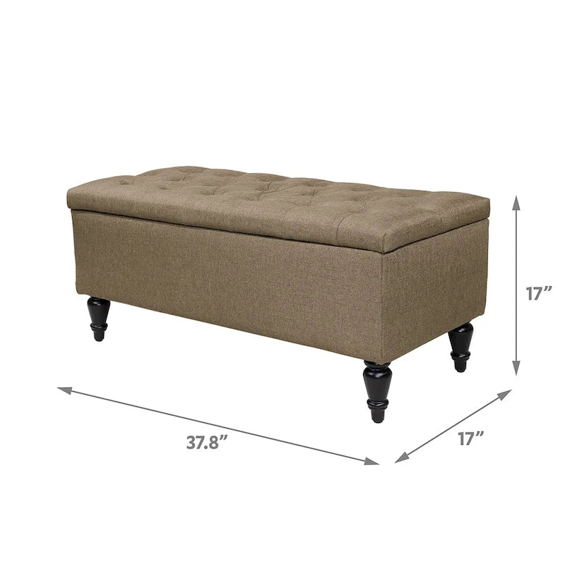 Banc de rangement capitonné à rabat, bleu denim / beige / havane / gris, 1 place