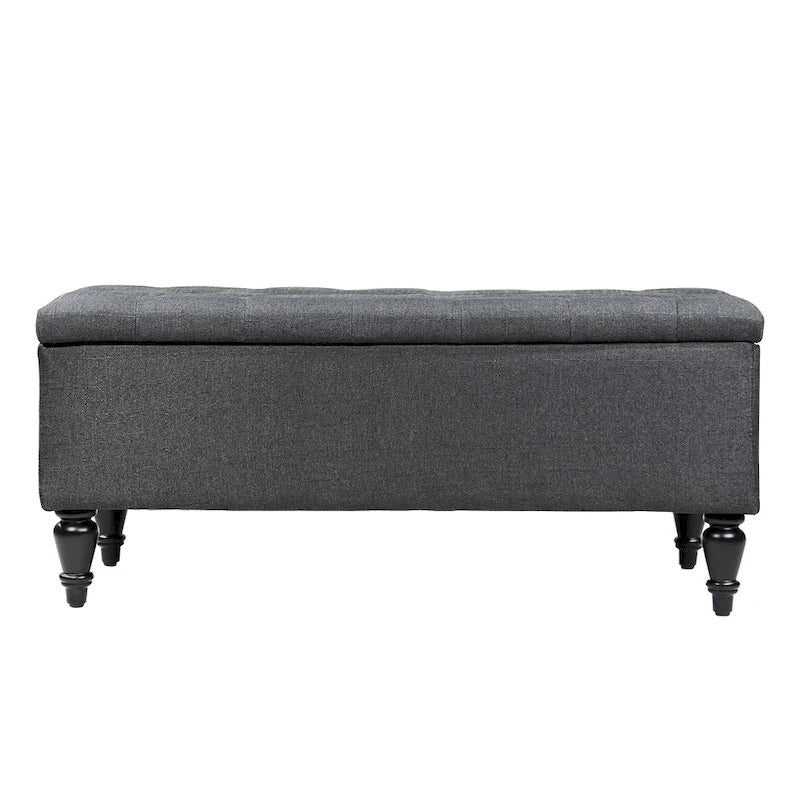 Banc de rangement capitonné à rabat, bleu denim / beige / havane / gris, 1 place