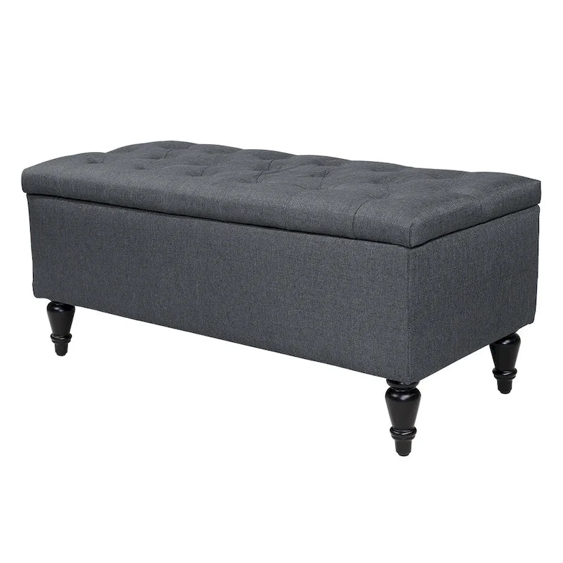 Banc de rangement capitonné à rabat, bleu denim / beige / havane / gris, 1 place