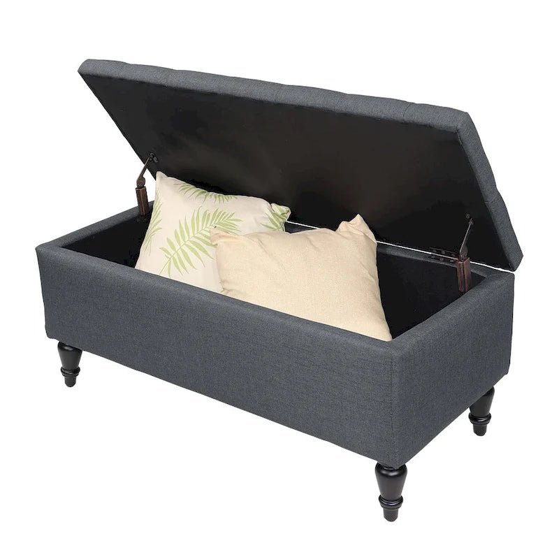 Banc de rangement capitonné à rabat, bleu denim / beige / havane / gris, 1 place