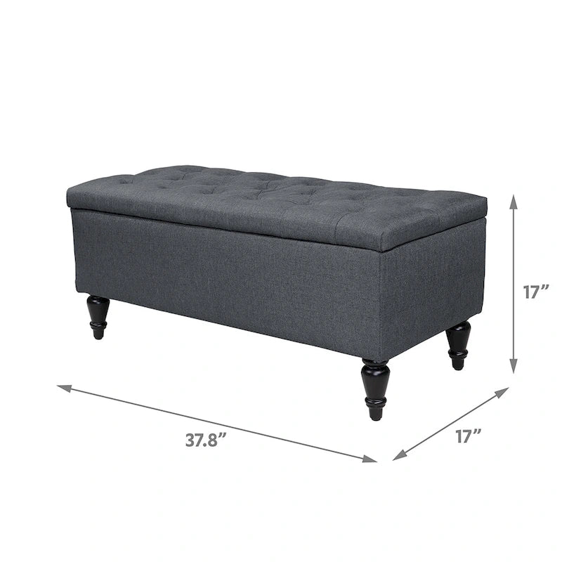 Banc de rangement capitonné à rabat, bleu denim / beige / havane / gris, 1 place