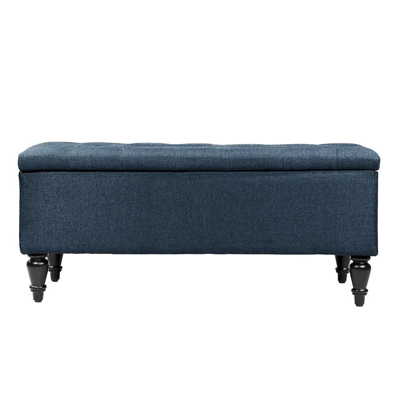 Banc de rangement capitonné à rabat, bleu denim / beige / havane / gris, 1 place