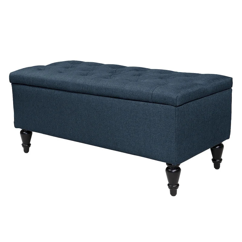 Banc de rangement capitonné à rabat, bleu denim / beige / havane / gris, 1 place