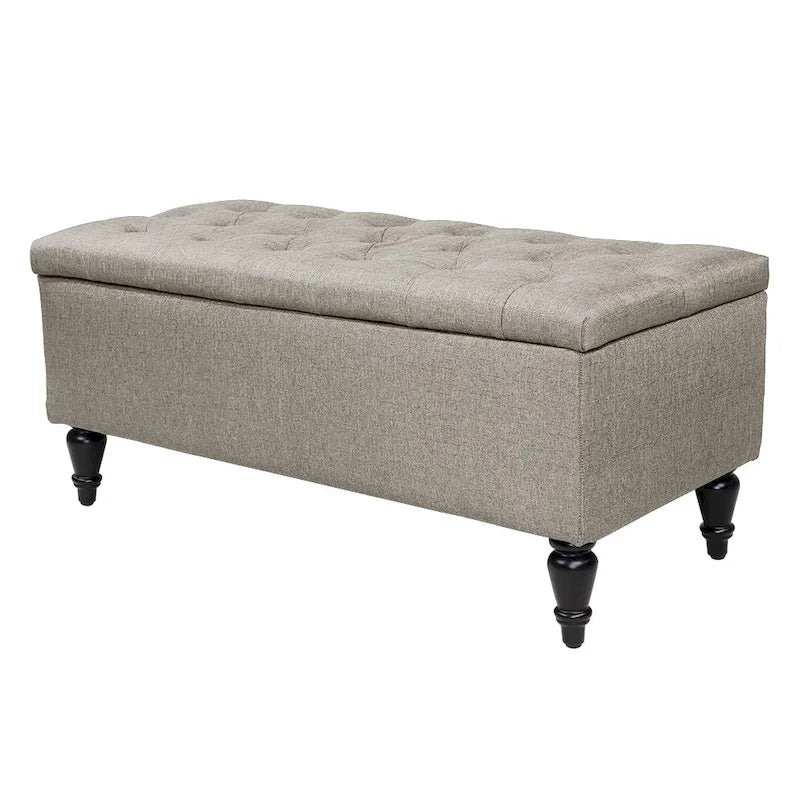 Banc de rangement capitonné à rabat, bleu denim / beige / havane / gris, 1 place