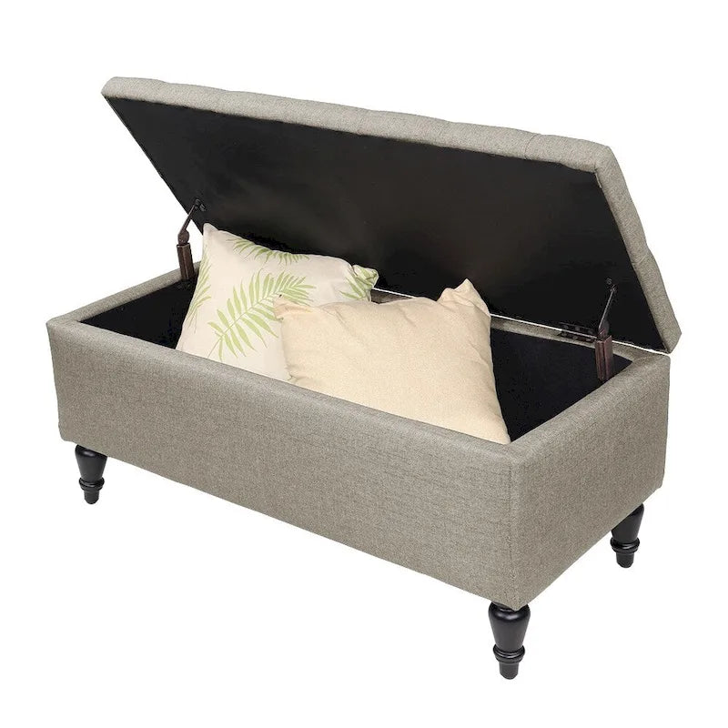 Banc de rangement capitonné à rabat, bleu denim / beige / havane / gris, 1 place