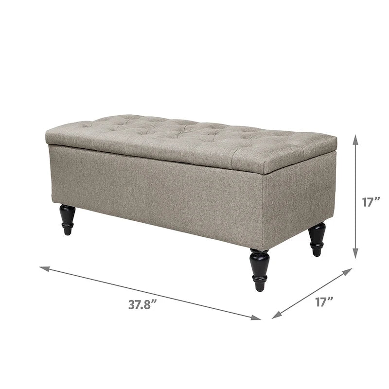 Banc de rangement capitonné à rabat, bleu denim / beige / havane / gris, 1 place