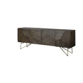 Bahut en bois massif marron 4 portes, pieds en métal doré – 203,5 cm (L) x 44 cm (l) x 76 cm (H)