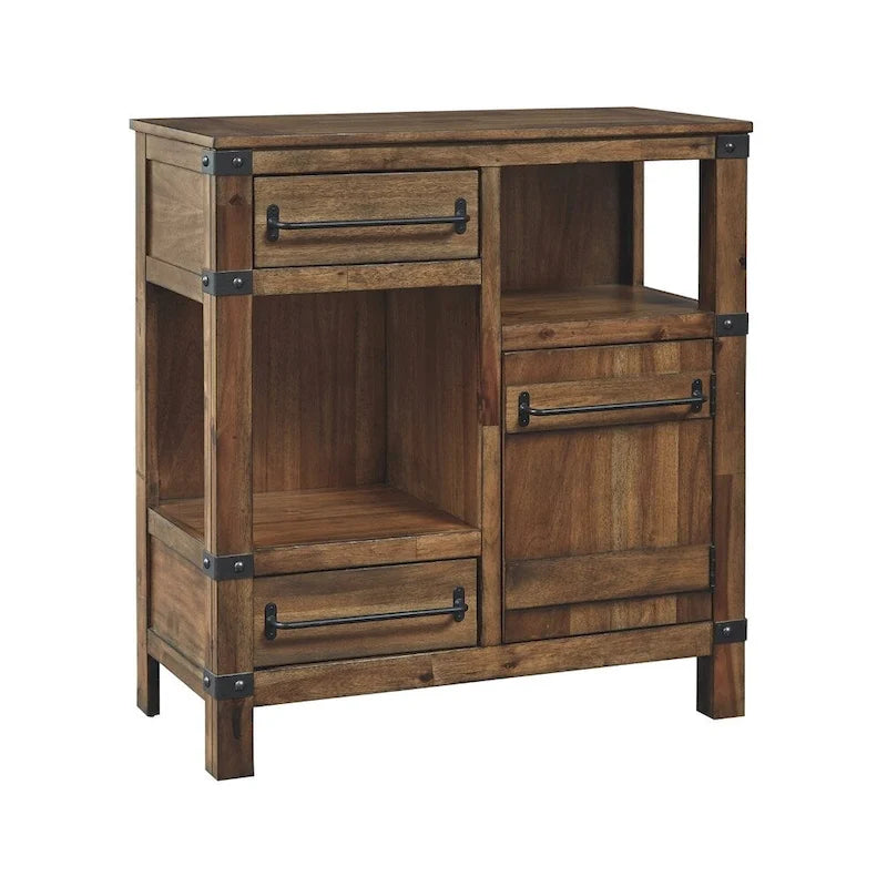 Meuble d'appoint en acacia marron clair, quincaillerie en bronze, style décontracté