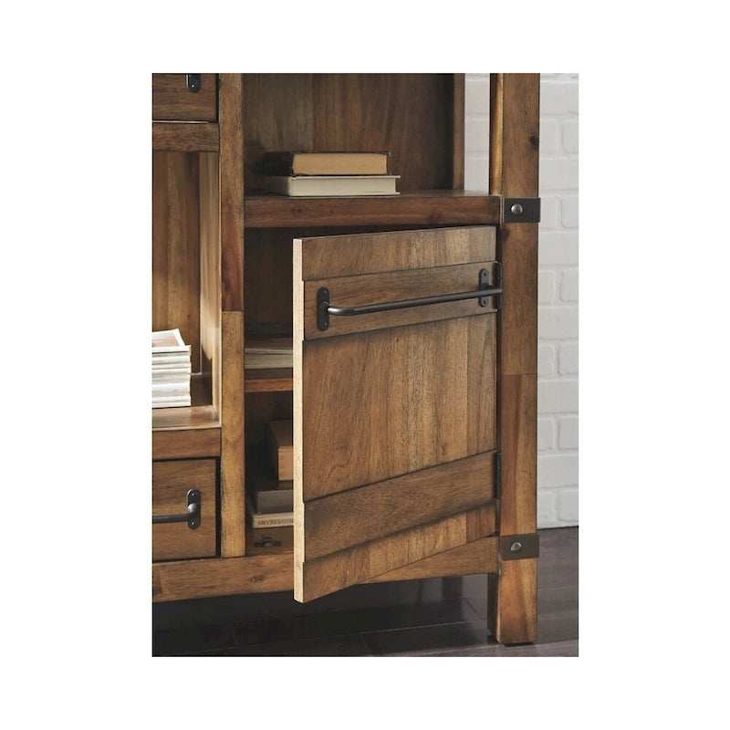 Meuble d'appoint en acacia marron clair, quincaillerie en bronze, style décontracté