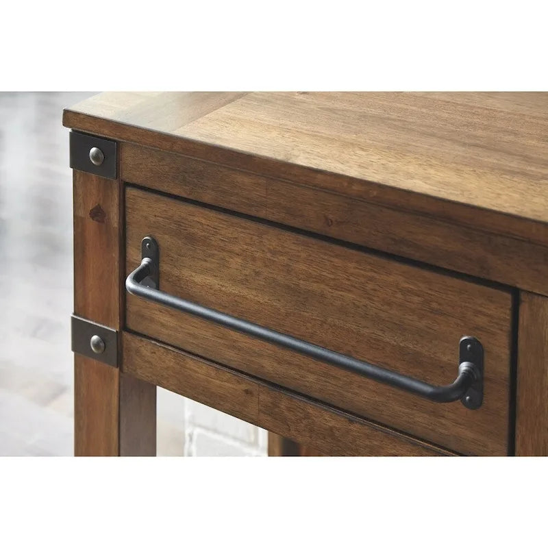 Meuble d'appoint en acacia marron clair, quincaillerie en bronze, style décontracté