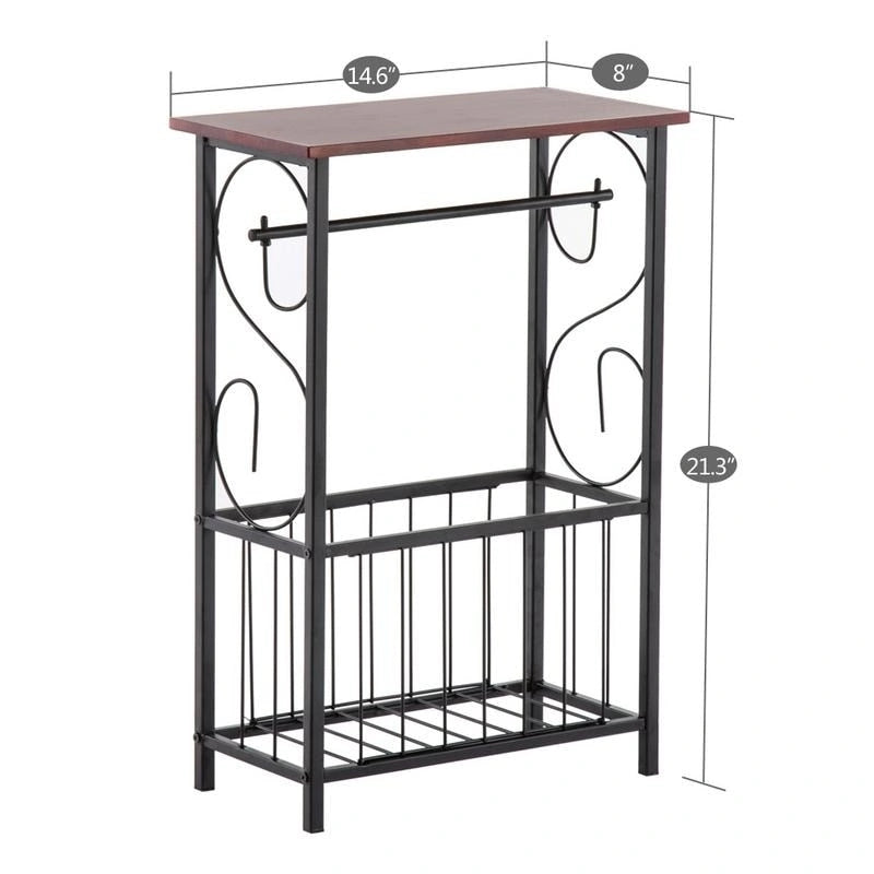 Table d'appoint de salle de bain en métal marron avec porte-revues, motif volutes