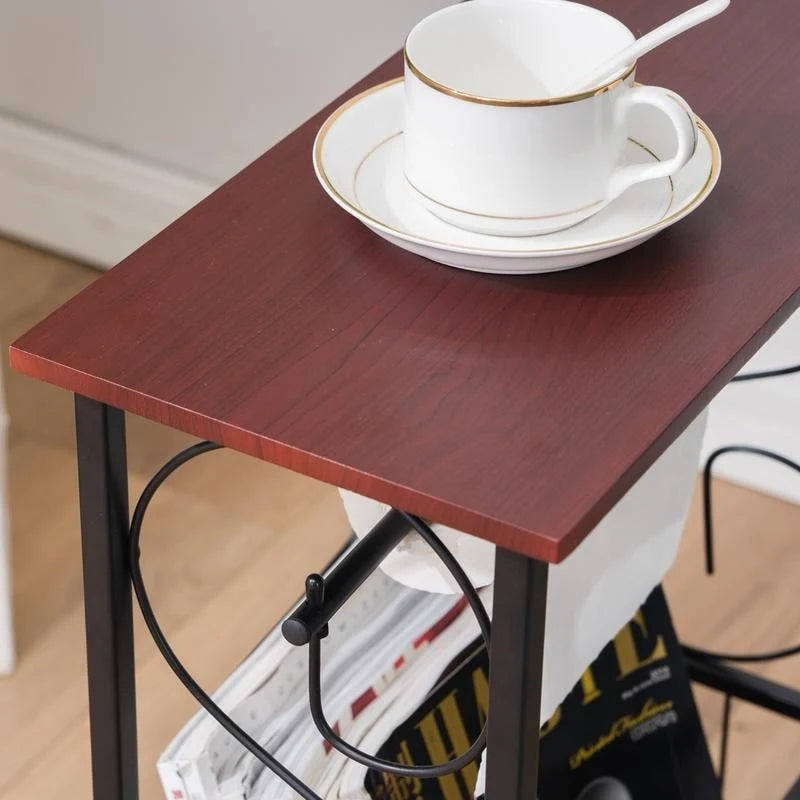 Table d'appoint de salle de bain en métal marron avec porte-revues, motif volutes