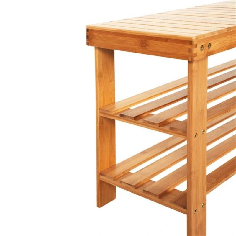 Meuble à chaussures/banc 3 niveaux en bambou marron, style à lattes, 1 à 2 personnes