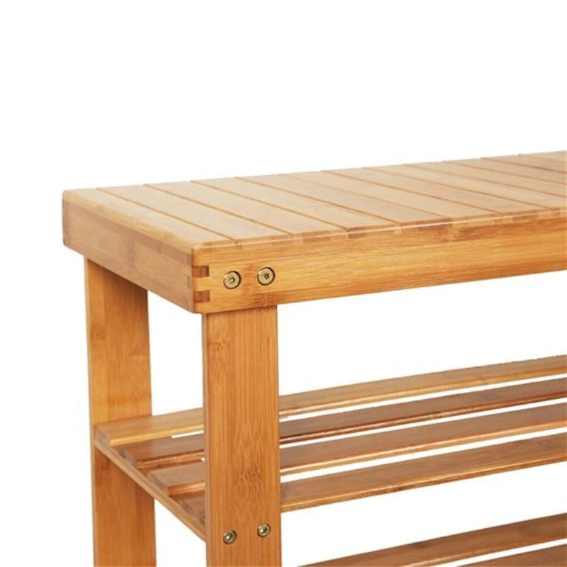 Meuble à chaussures/banc 3 niveaux en bambou marron, style à lattes, 1 à 2 personnes