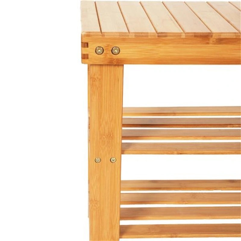 Meuble à chaussures/banc 3 niveaux en bambou marron, style à lattes, 1 à 2 personnes