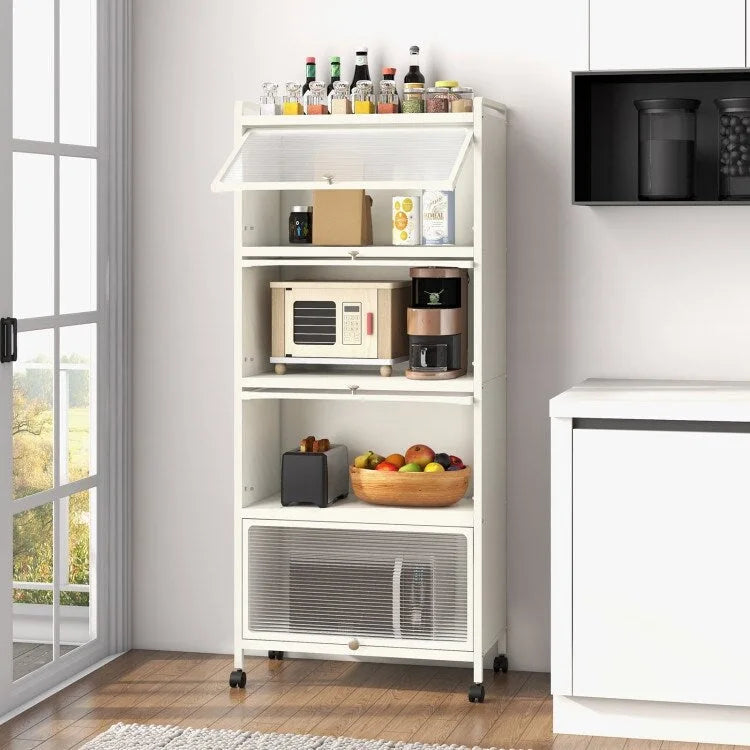 Étagère de cuisine roulante noire à 5 niveaux avec portes PC relevables, montage par une seule personne