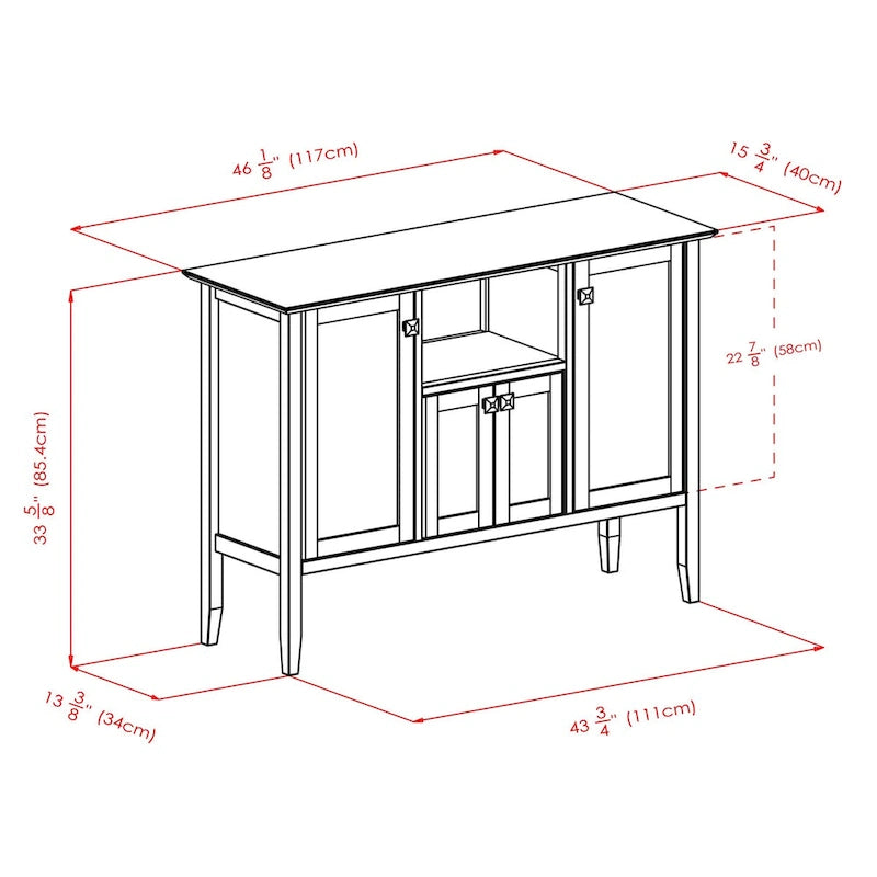 Meuble de buffet à café, style 3 portes — 117 cm (l) x 40 cm (P) x 85 cm (H)