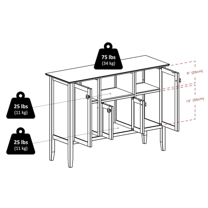 Meuble de buffet à café, style 3 portes — 117 cm (l) x 40 cm (P) x 85 cm (H)