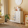 Commode 4 tiroirs et étagère latérale 3 niveaux Blanche / Marron rustique / Noire – Convient à 1 personne