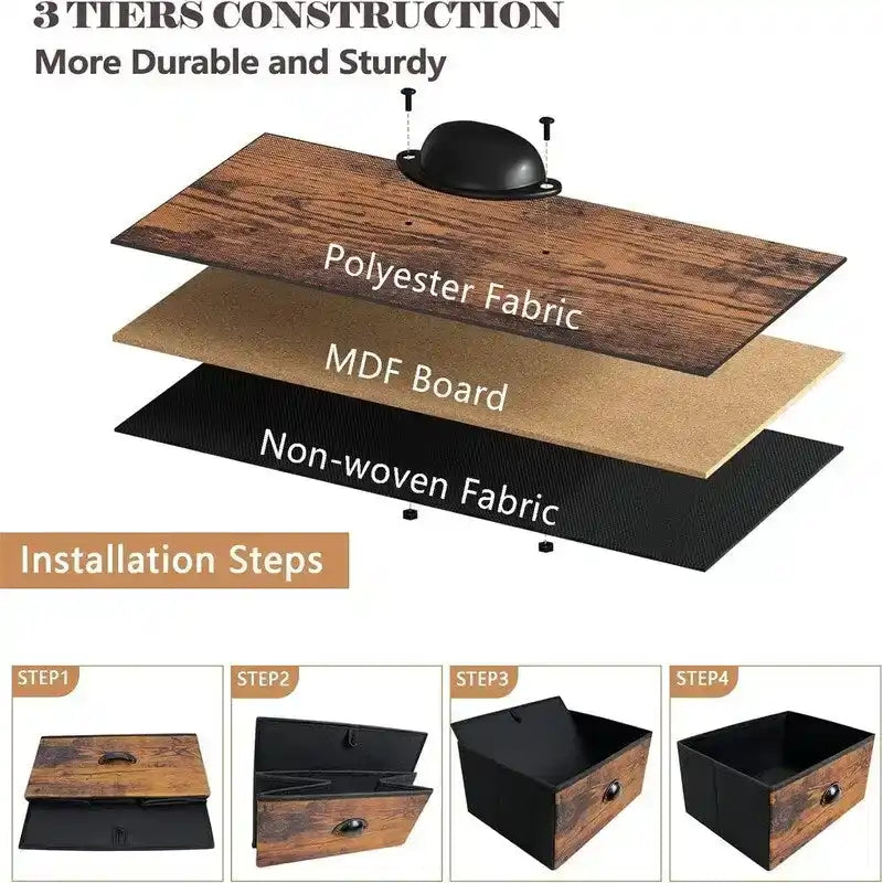 Commode 4 tiroirs et étagère latérale 3 niveaux Blanche / Marron rustique / Noire – Convient à 1 personne