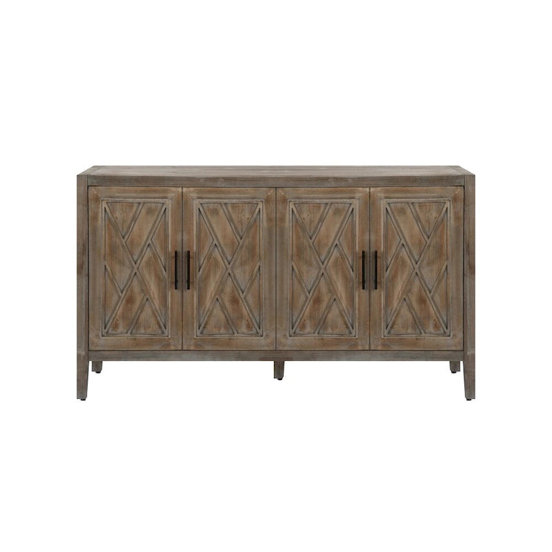 Buffet vintage 4 portes noir + noyer foncé / gris antique