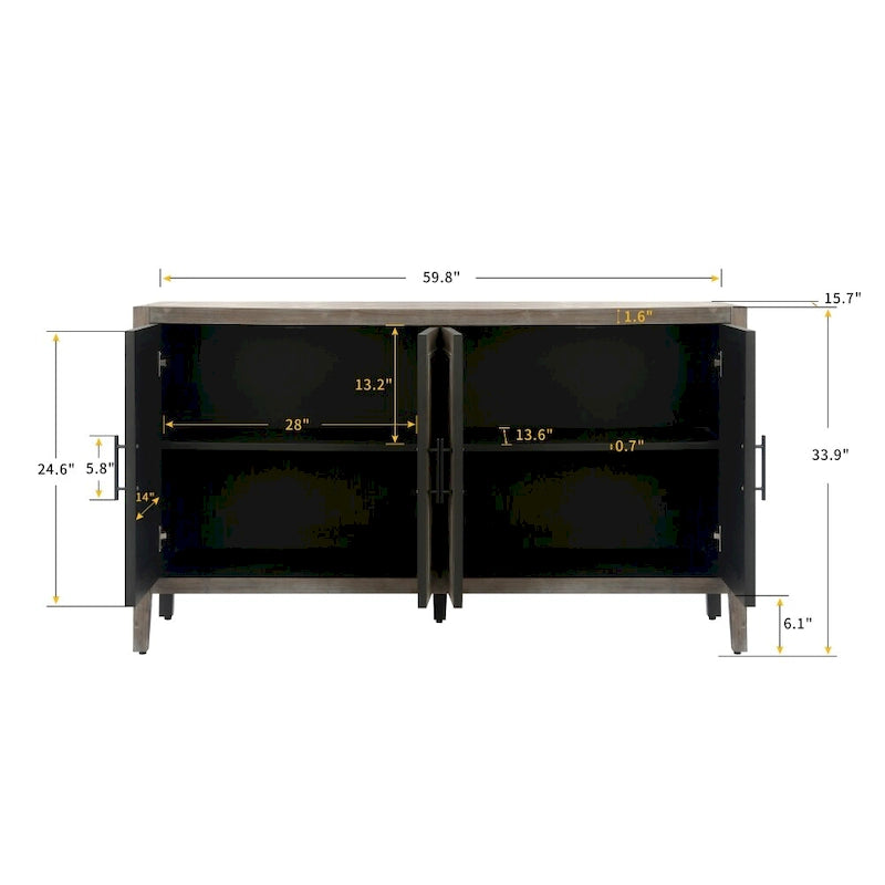Buffet vintage 4 portes noir + noyer foncé / gris antique