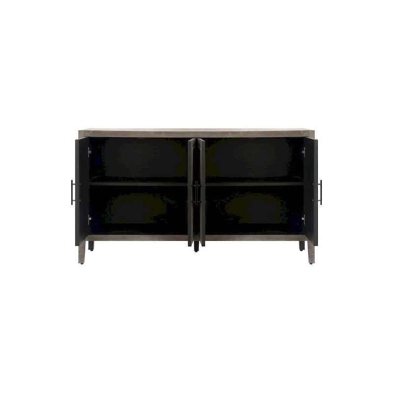 Buffet vintage 4 portes noir + noyer foncé / gris antique