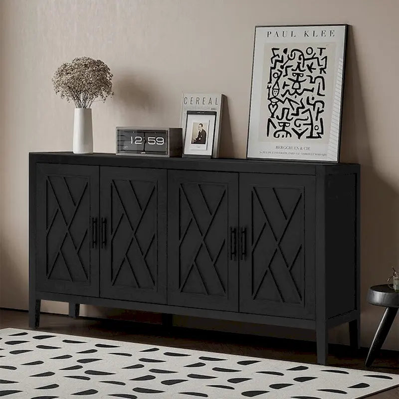 Buffet vintage 4 portes noir + noyer foncé / gris antique
