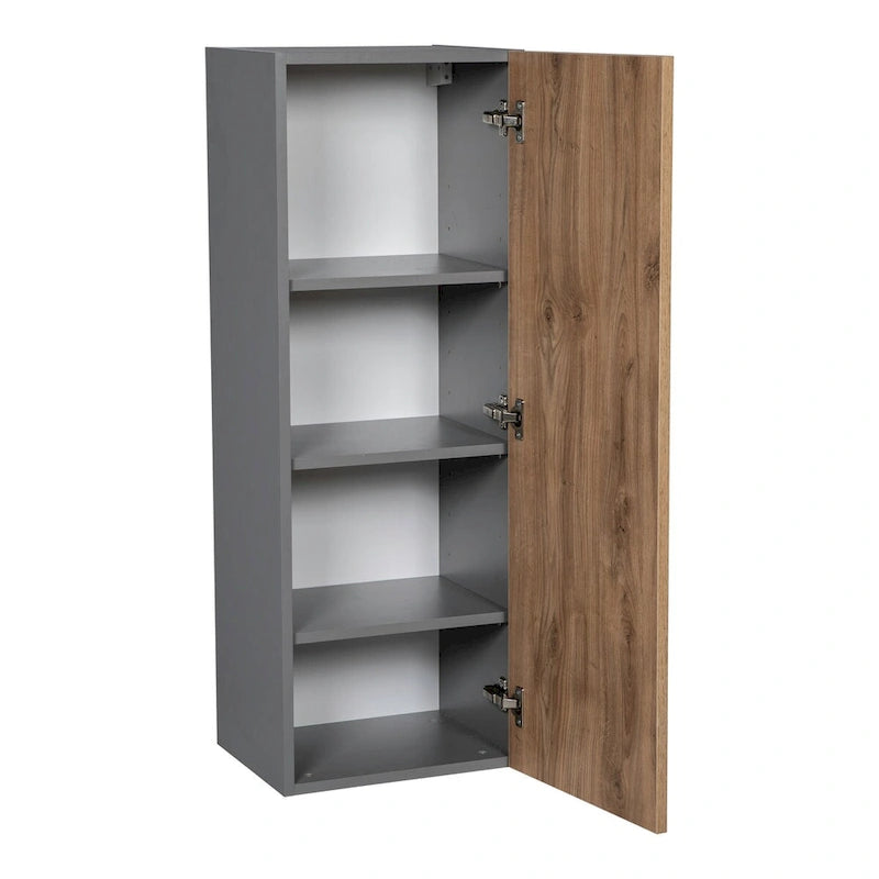 Meuble Haut Mural Gris à Porte Simple – 15"L × 42"H × 12"P, Montage par 1 Personne