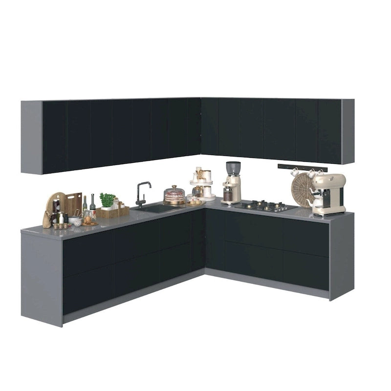 Ensemble d'armoires de cuisine modernes Noir / Argent / Blanc, 3 m de large (94×120)