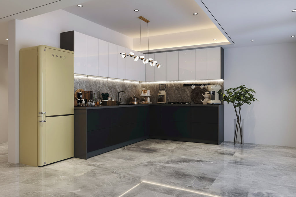 Ensemble d'armoires de cuisine modernes Noir / Argent / Blanc, 3 m de large (94×120)