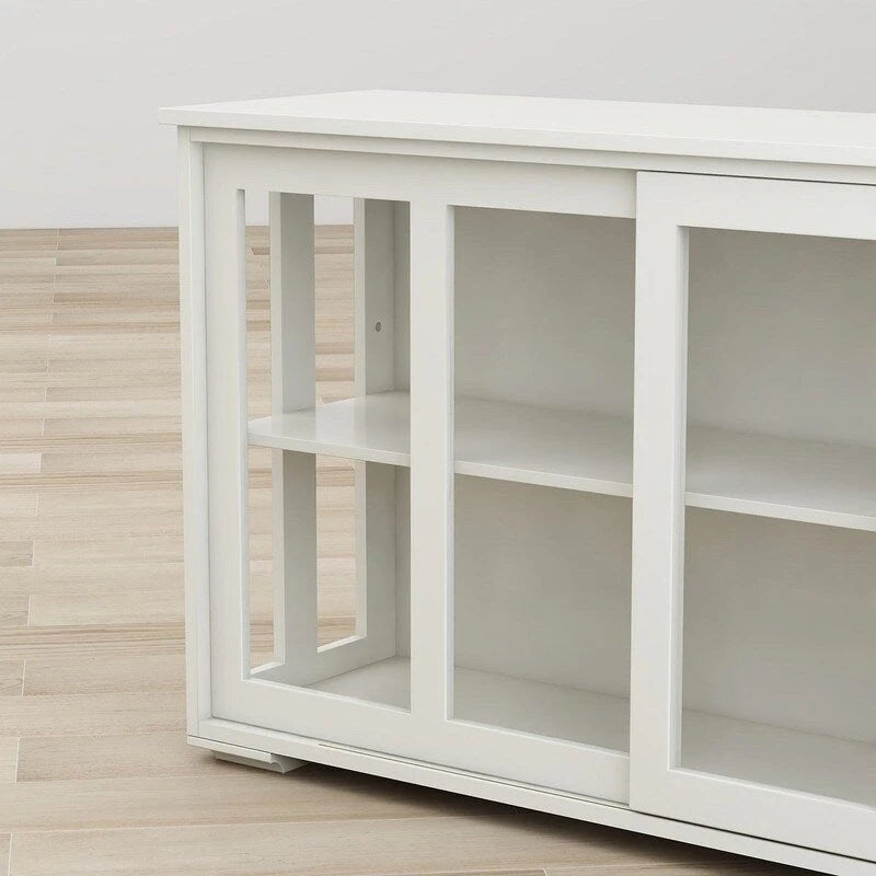 Meuble de rangement blanc à portes coulissantes en verre, 2 étagères, 1 personne