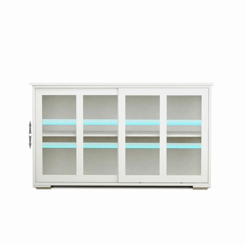 Meuble de rangement blanc à portes coulissantes en verre, 2 étagères, 1 personne