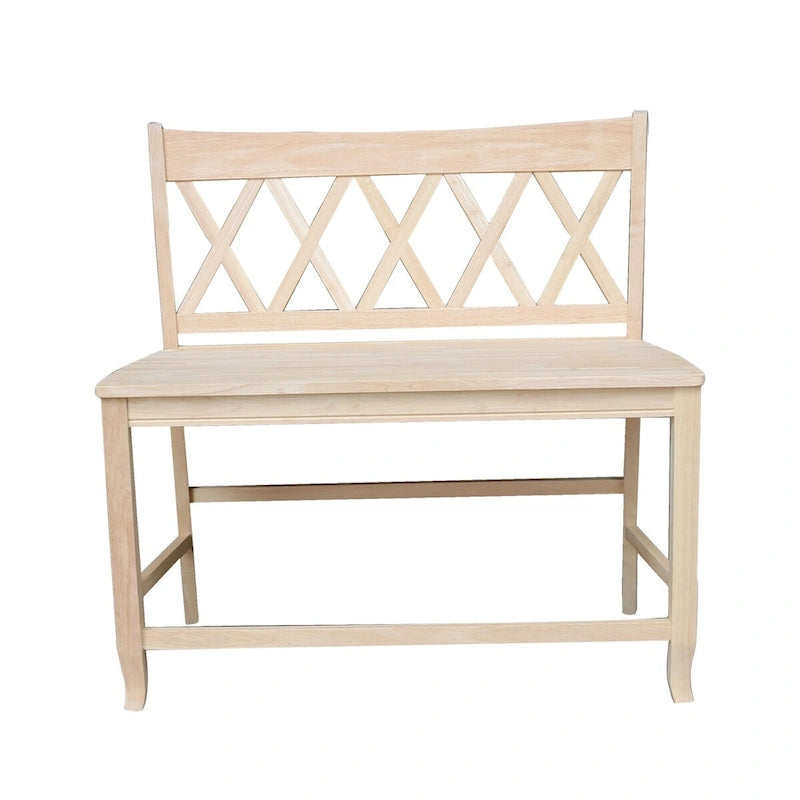 Banc en bois massif marron à dossier en X croisé – 2 places, hauteur d'assise 61 cm