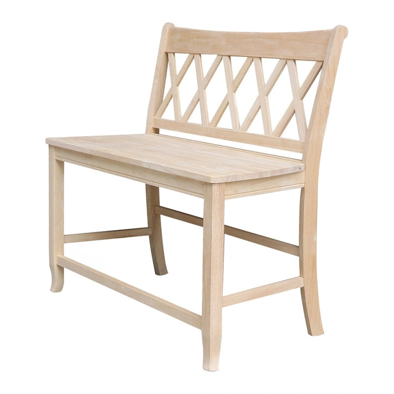 Banc en bois massif marron à dossier en X croisé – 2 places, hauteur d'assise 61 cm