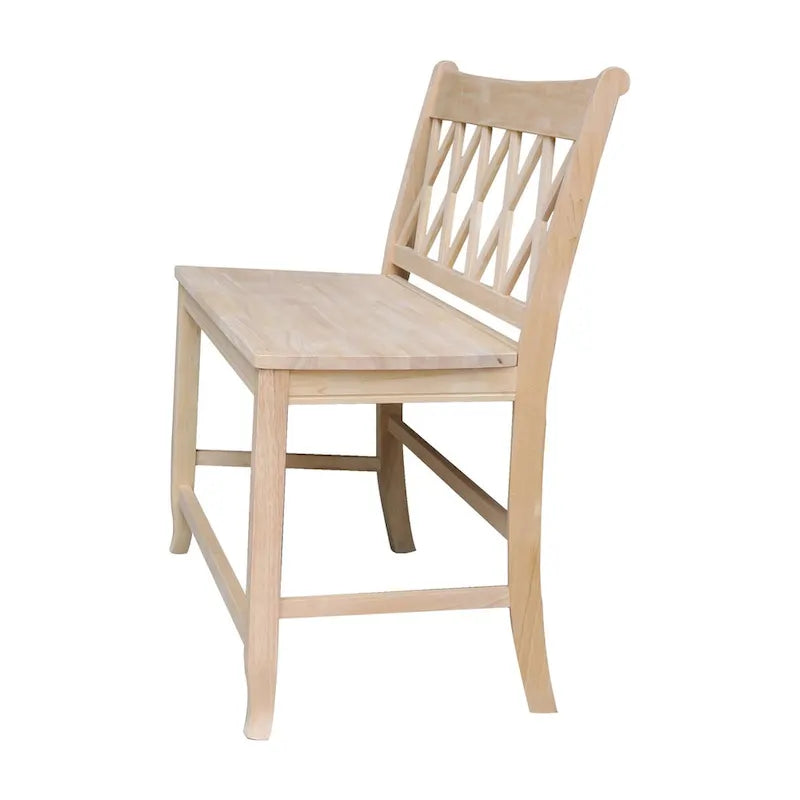 Banc en bois massif marron à dossier en X croisé – 2 places, hauteur d'assise 61 cm