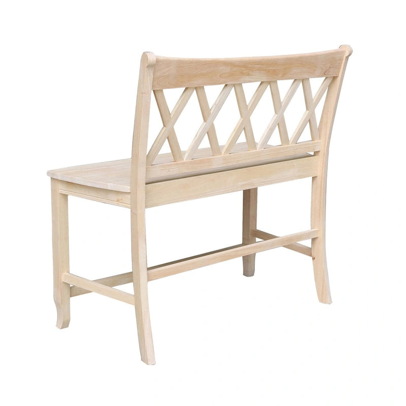 Banc en bois massif marron à dossier en X croisé – 2 places, hauteur d'assise 61 cm