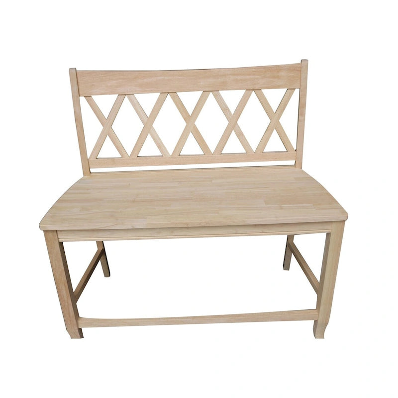 Banc en bois massif marron à dossier en X croisé – 2 places, hauteur d'assise 61 cm
