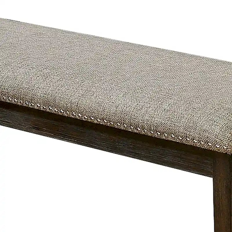 Banc rembourré en tissu gris, pieds espresso, 2 places – Style transitionnel